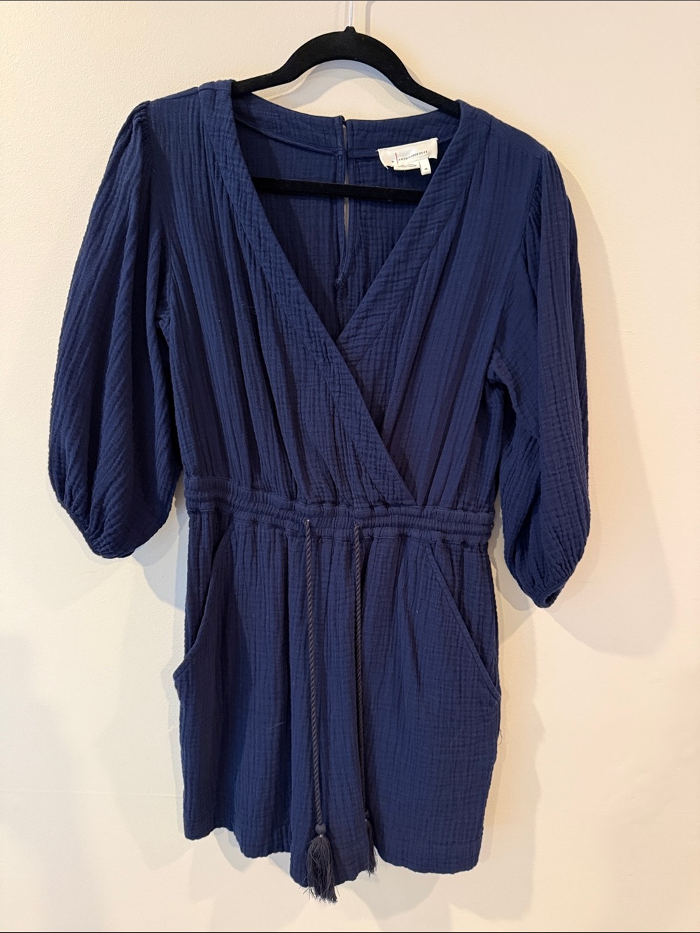 Anthropologie Navy Blue Romper with Tassel